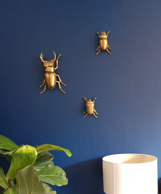 Gold Wall Beetles: Resin Wall Decor - Female Stag & Scarab Beetle Art for Home Decor
