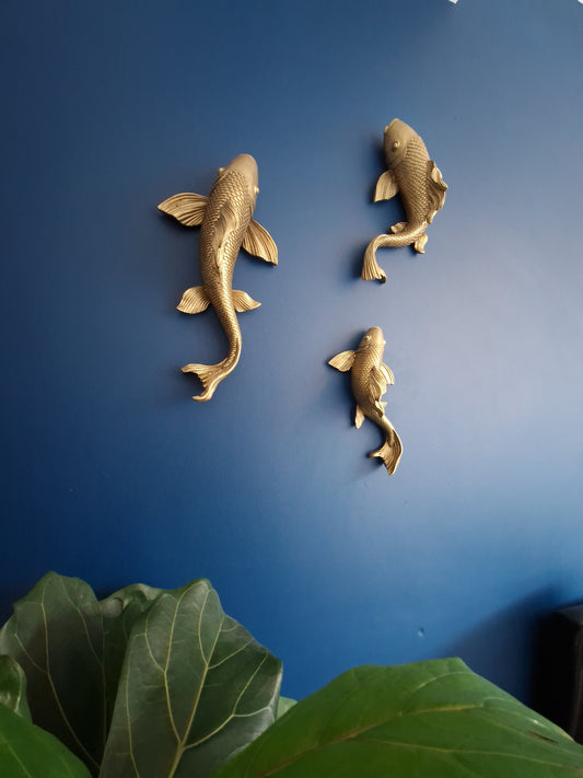 Gold Koi Fish Wall Decor Set - Resin Art for Serene Home Decor