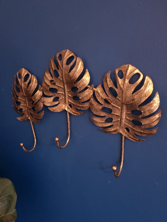 Bronze Cheese Plant Leaf Wall Hooks - Monstera leaf - Metal Coat Hook Bathroom Hooks Wall Decor