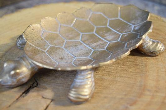 Gold Turtle/ Tortoise Dish - Rustic Key Bowl - Jewellery- Turtle Lover Gift Housewarming Nature Decor - Home Office Desk Decor