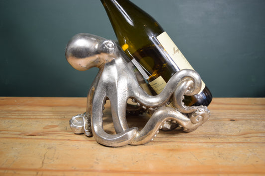 Silver Octopus Wine Holder - Rustic Aged Decor - Home Decor Gift