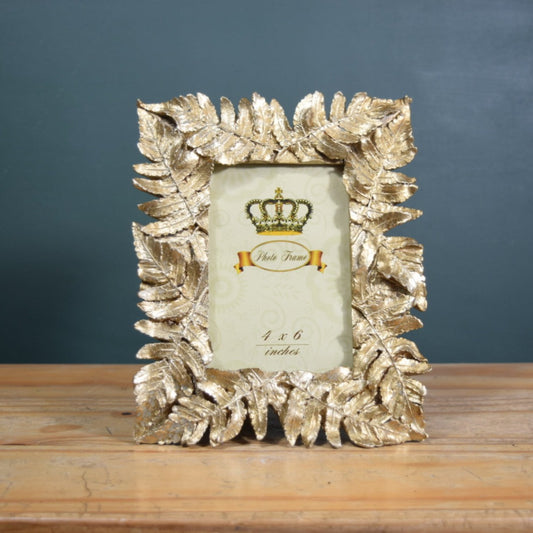 Gold Fern Leaf Picture Photo Frame - Gold Decor - Plant Lover Gift - Rustic Metallic - Home Office