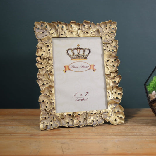Gold Leaf Picture Photo Frame - Monstera Cheese Plant Leaf - Gold Decor - Plant Lover Gift - Rustic Metallic Home Decor